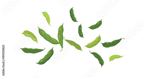 Fresh Green Edamame Soybeans Floating Isolated on White Background
