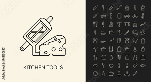 Kitchen tools and utensils icon set.
