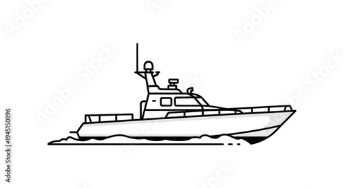 Modern Patrol Boat Sailing Water.