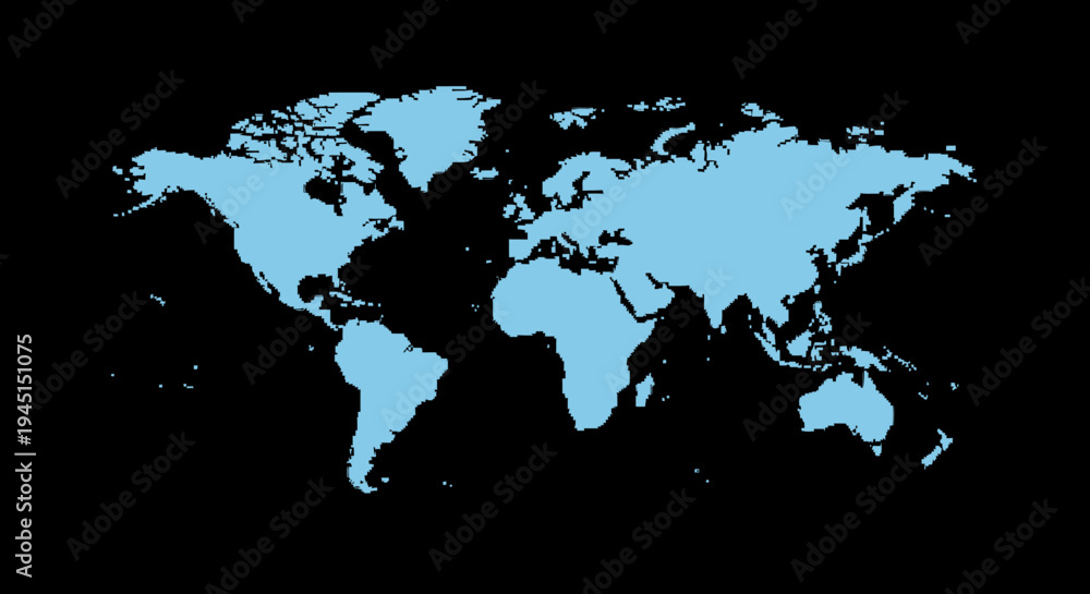 Fototapeta premium A blue world map on black background.