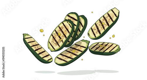 Grilled Zucchini Slices Floating Illustration