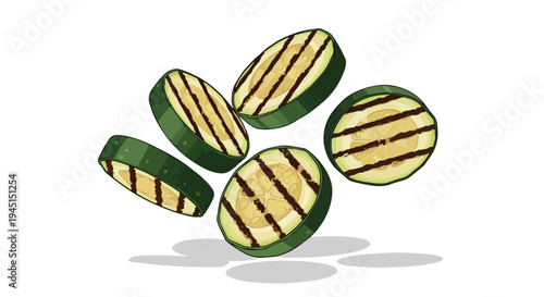Grilled Zucchini Slices Floating Illustration