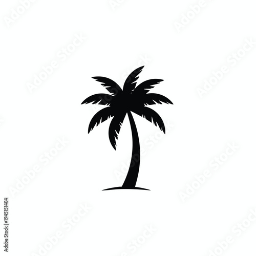 Black silhouette of a palm tree with fronds against a white background