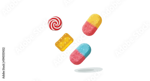 Assorted Colorful Gummy Candies and Sweets Floating on White Background