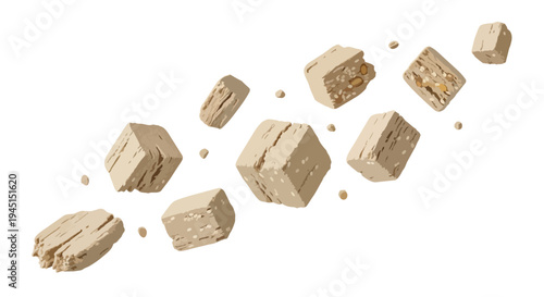 Flying Pieces of Halva with Nuts Isolated on White Background