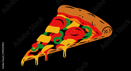 A slice of colorful pizza illustration.