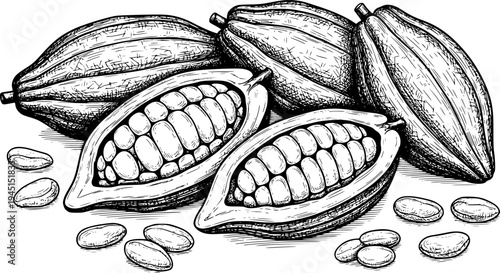 Cocoa Pods and Beans Hand Drawn Sketch
