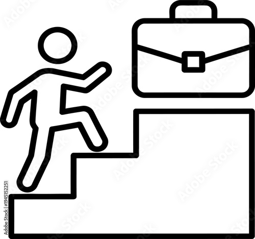 A person running up stairs towards a briefcase
