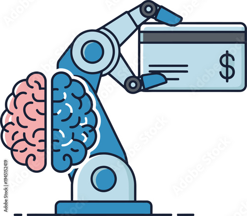 Ai fintech robot brain holding credit card