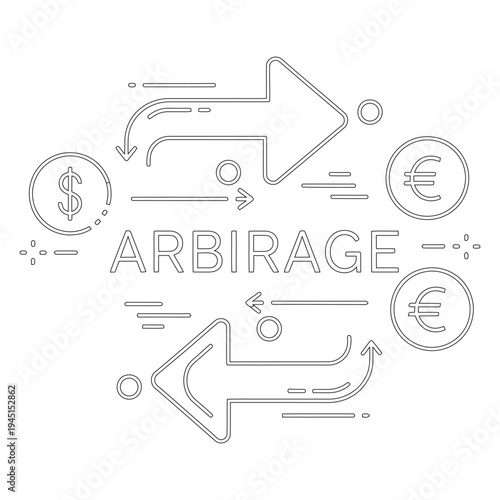 Minimal line arbitrage concept with dollar and euro symbols and arrows line minimal finance currency