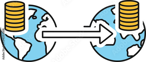 Global money transfer between two world maps