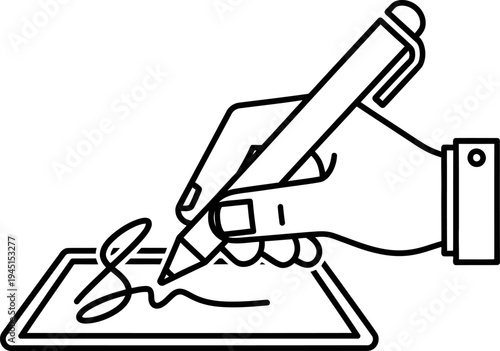 Person signing official document with ink pen