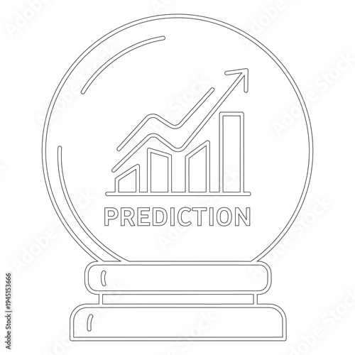 Minimal line crystal ball with prediction text and graph line minimal arrow line graph bar chart