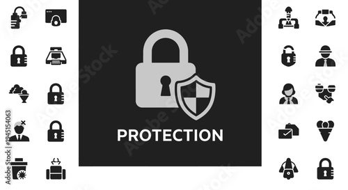 Black and white protection icons set.