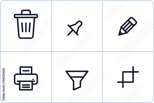 Set of 6 line icons for editing, printing and design