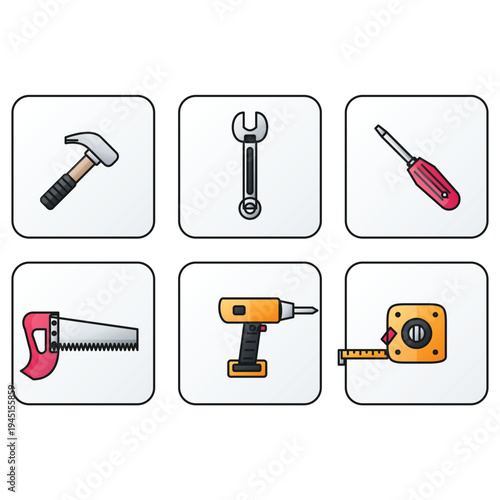 Set of 6 construction tools icons vector