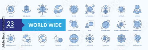 World Wide Icon Pack Illustration Vector Blue Style