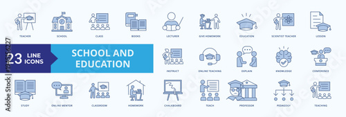 School and Education Icon Pack Illustration Vector Blue Style