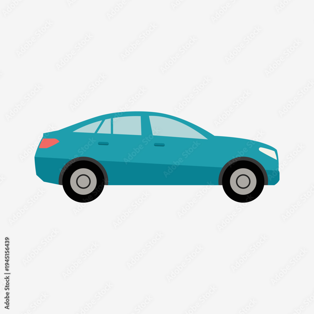 Fototapeta premium Cartoon illustration of a side view of a sedan car. Car vector icon in flat design style.