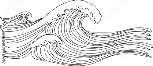 Continuous line drawing of ocean waves with a flowing minimalist style