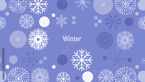 Abstract winter background featuring diverse snowflake and circular patterns