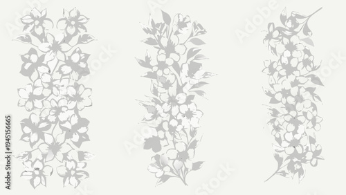 Delicate floral silhouettes arranged vertically in a minimalist composition