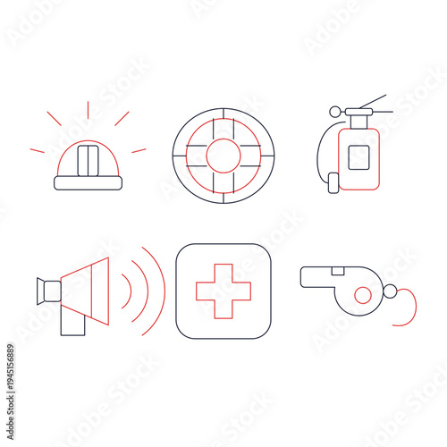 Set of 6 emergency icons vector, safety symbols