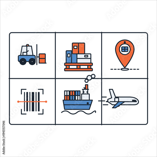 Set of 5 logistics icons vector, transportation and shipping symbols
