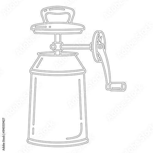 Black and white line of vintage manual coffee grinder line vintage