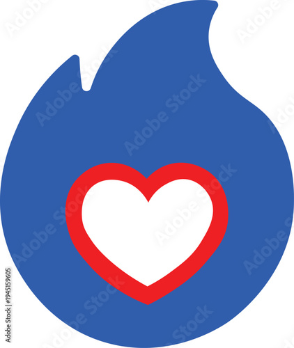 Heart icon inside blue fire flame isolated on white background - passion and love concept