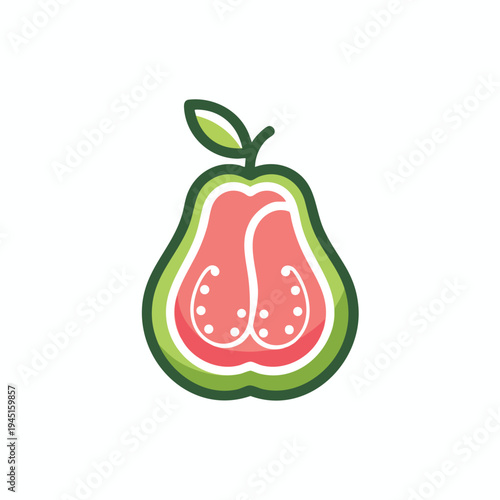 Sliced vibrant green fruit with pink flesh and white seeds, simple illustration