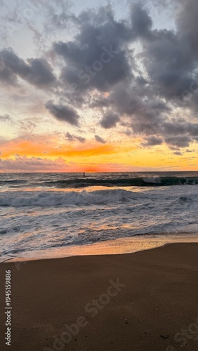 Beach sunset waves. stunning bright colorful sky, seascape. High quality 4k footage