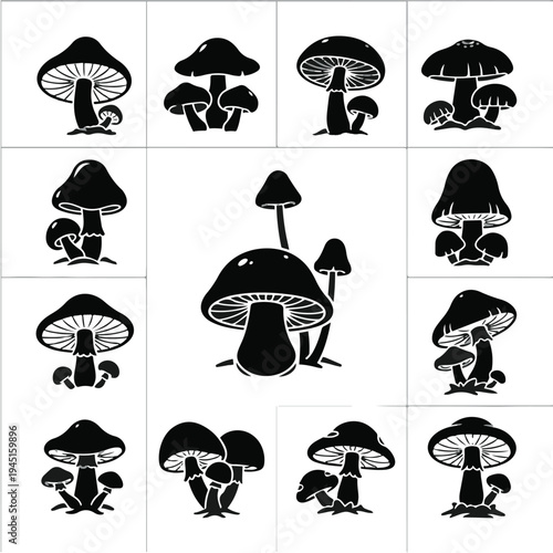 Collection of various mushroom silhouettes.