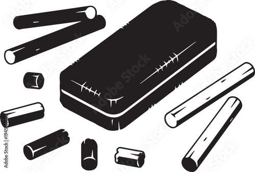Eraser and chalk sticks illustration vector, school object, stationery, education