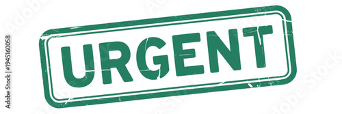 A green urgent stamp with a distressed rectangular border is displayed