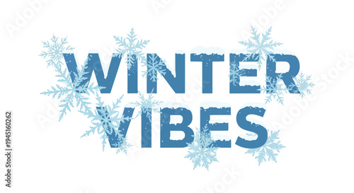 Charming seasonal typography with frosty blue lettering and delicate snow crystals for holiday themes