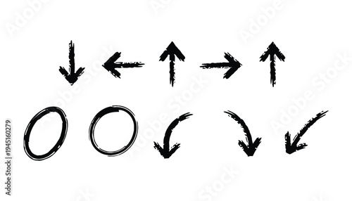 A set of black arrow icons and circular shapes on a white background
