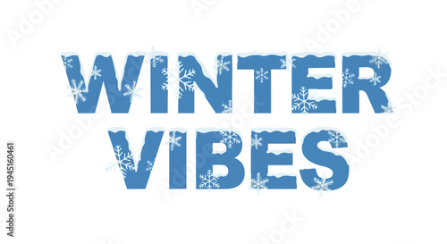 Charming 'Winter Vibes' text graphic with snow and intricate snowflakes perfect for seasonal designs