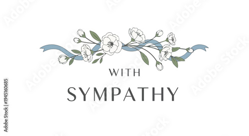Elegant floral graphic with white blossoms, green leaves, and a blue ribbon, conveying profound sympathy and heartfelt solace during times of loss