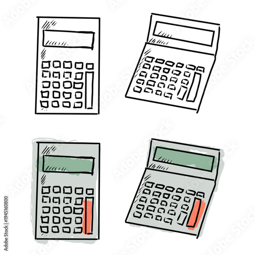 Set calculator tools sketch drawing vector for thrifty finance blogs. Ideal for symbolizing rough accounting, sketchy math, and simple budgeting tools.