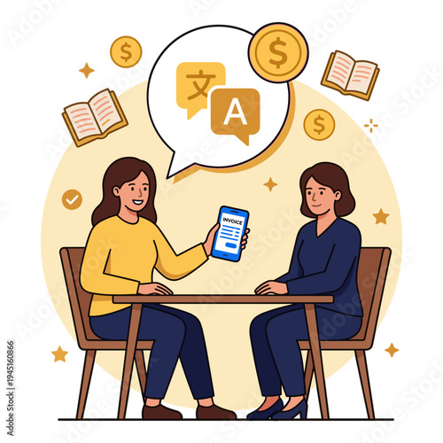 Two women discuss money and education while sitting at a table