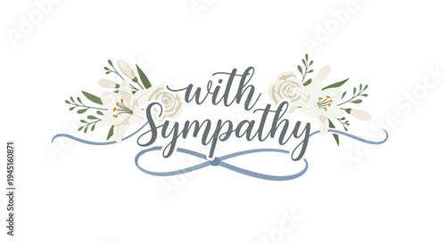 Elegant message of sympathy with delicate white floral adornments, graceful script, and serene blue accents, effectively conveying heartfelt
