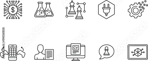 Business and finance flat design vector icon set with money, science, strategy, technology, and communication elements vector illustration