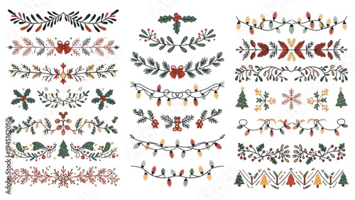 Vibrant Christmas decorations adorn festive holiday arrangements on a white background.