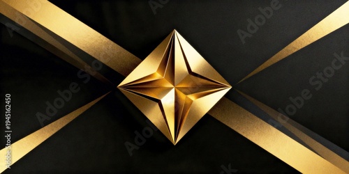 Abstract golden diamond frame on black background, noisy texture, metallic shape, banner, backdrop design
