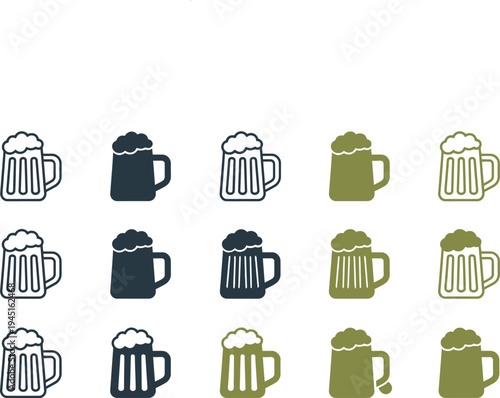 Beer mug icons set with foam and bubbles flat design vector illustration scalable graphic