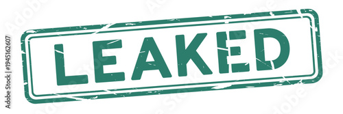 A teal colored stamp displaying the word leaked in bold uppercase letters