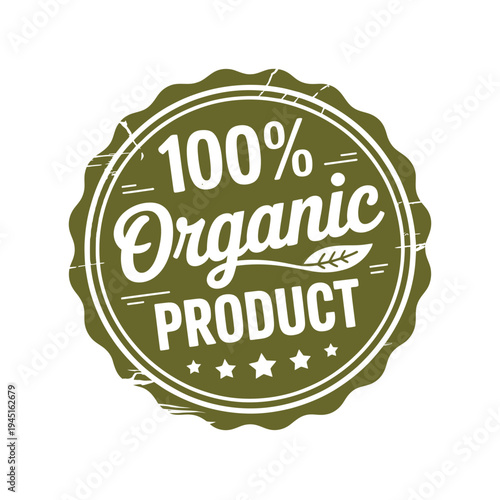 A circular olive green badge declares a product is 100 organic