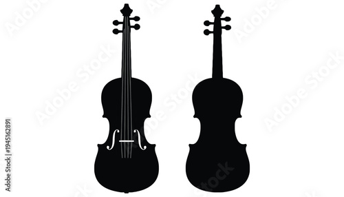 Violin silhouettes in various positions on a white background