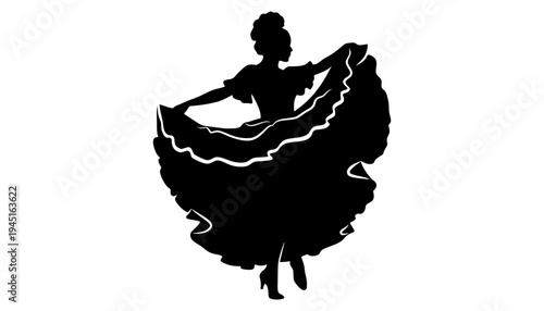 A flamenco dancer silhouette illustration in a traditional Spanish dress